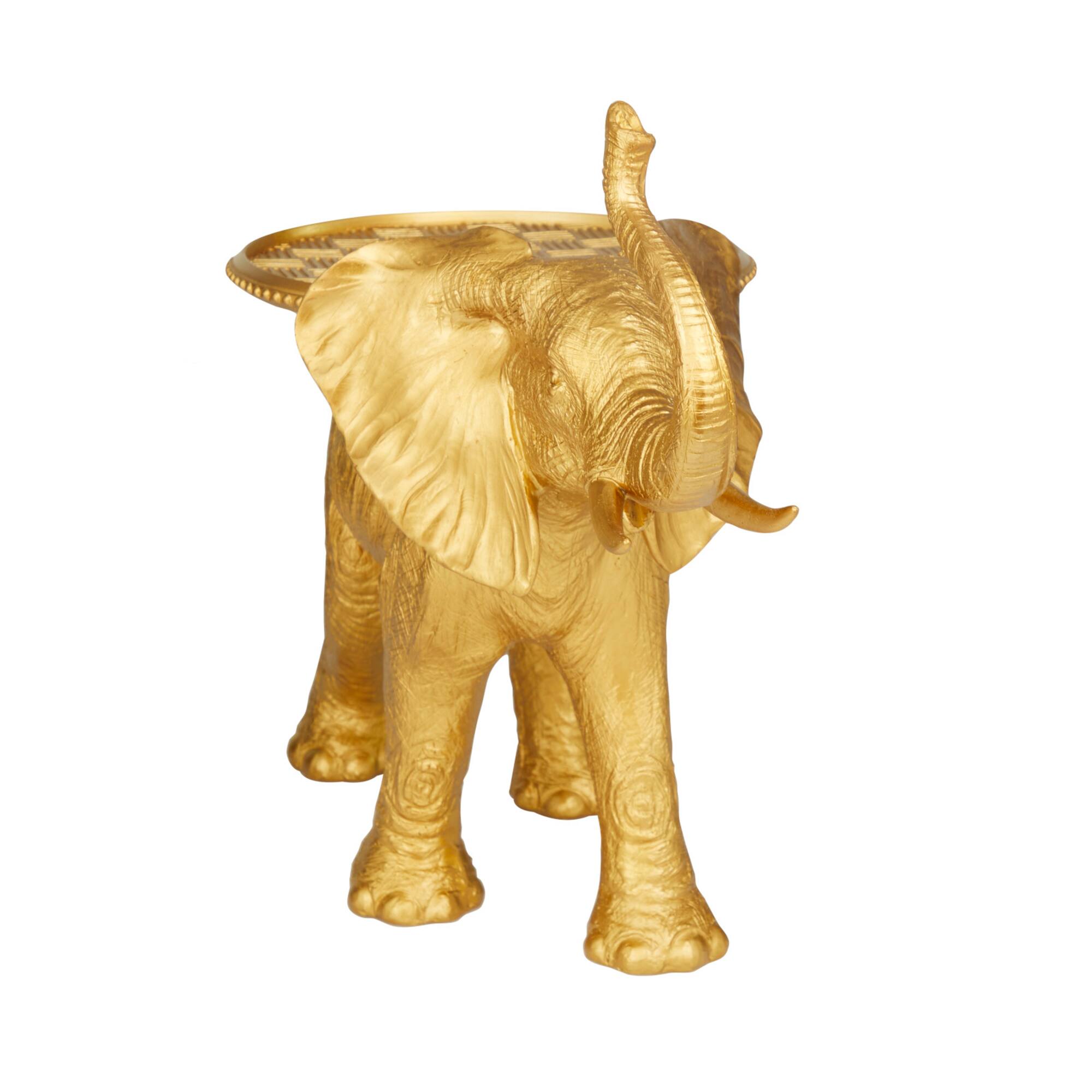 Gold Resin Eclectic Tray Elephant Sculpture, Set of 18" x 22" x 11"